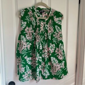 Lands' End Green and Pink Floral Top Hawaiian Style